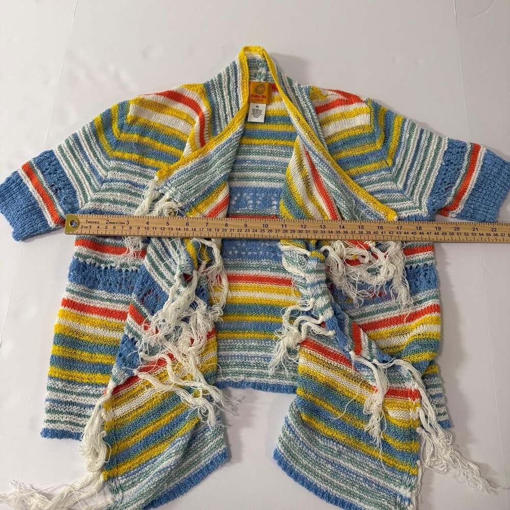 Ruby Rd. Petite Multicolor Striped Fringe Open Front Cardigan Size PL - Picture 8 of 9